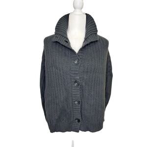 Theory Gray Wool Cashmere Chunky Knit Turtleneck Poncho Shrug Cape OS